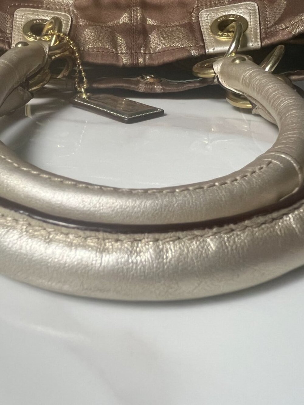 Coach Hampton Weekend Metallic Signature Jacquard Tote Turnlock Satchel 15391 - Picture 12 of 16